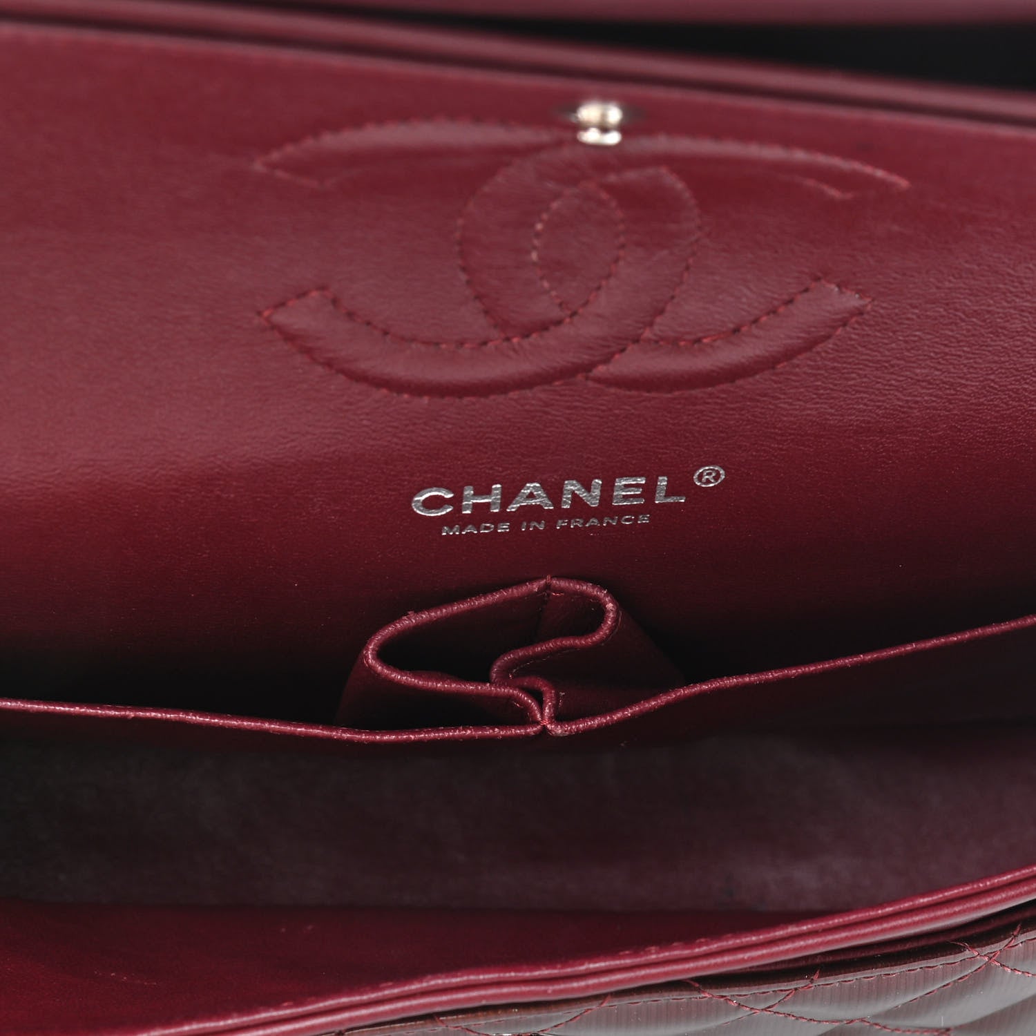 Chanel Striated Patent Quilted Medium Double Flap Burgundy 14 of 14