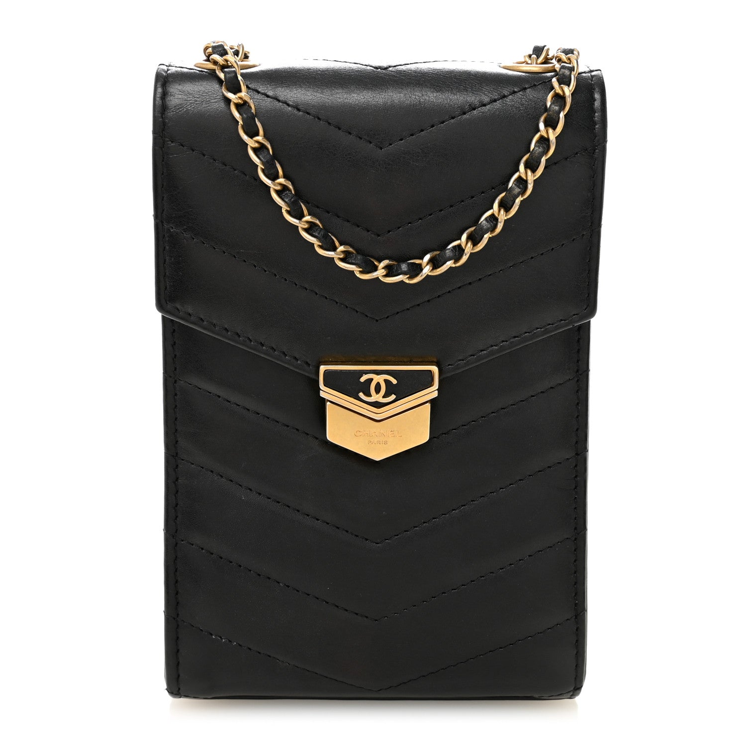 Chanel Calfskin Chevron Quilted Medal Mini Clutch With Chain  Black 1 of 14