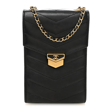 Chanel Calfskin Chevron Quilted Medal Mini Clutch With Chain  Black 1 of 14
