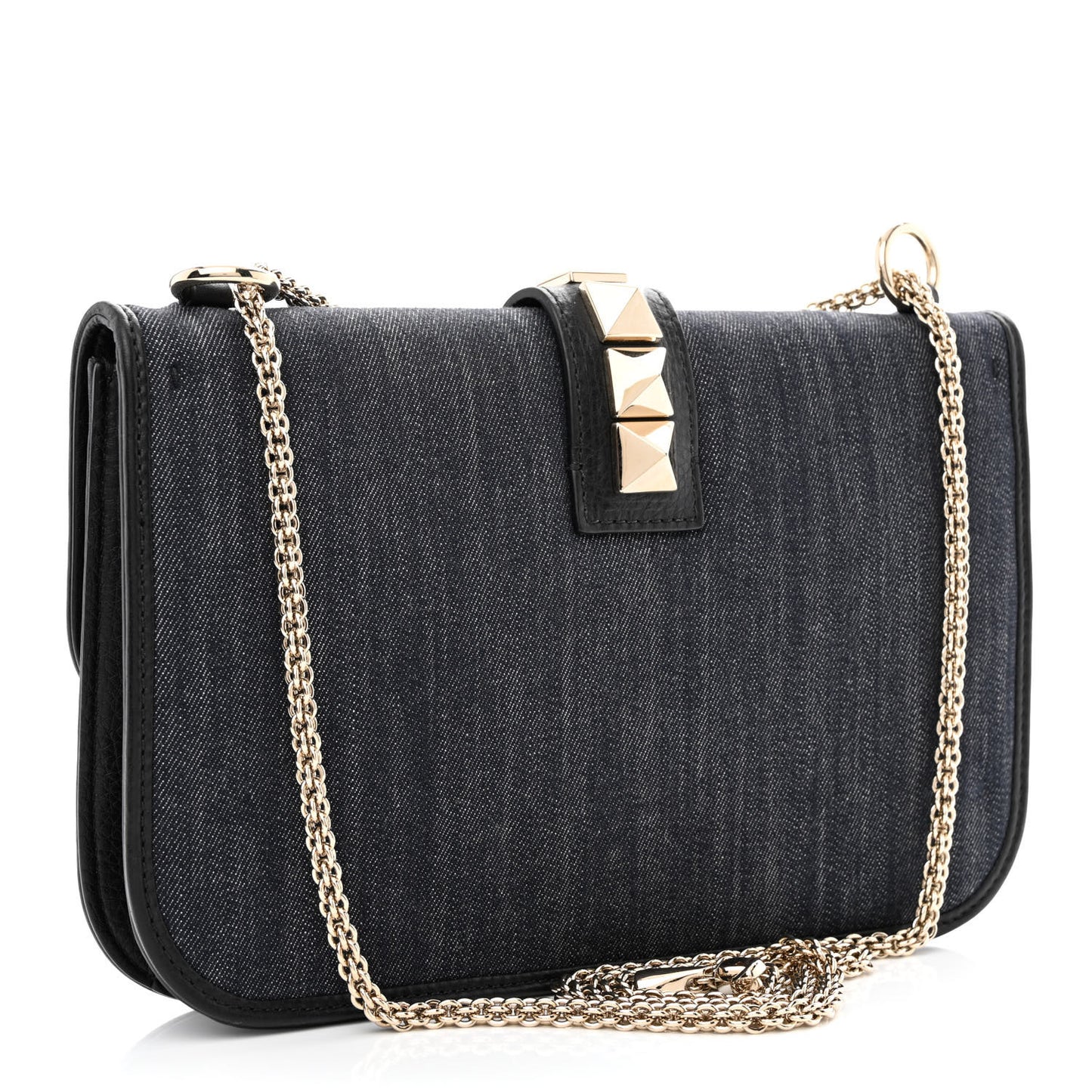 Denim Medium Glam Lock Rockstud Flap Deep Denim