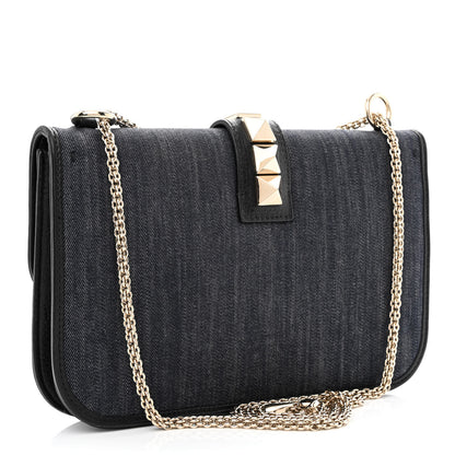 Valentino Garavani Denim Medium Glam Lock Rockstud Flap Deep Denim 2 of 9