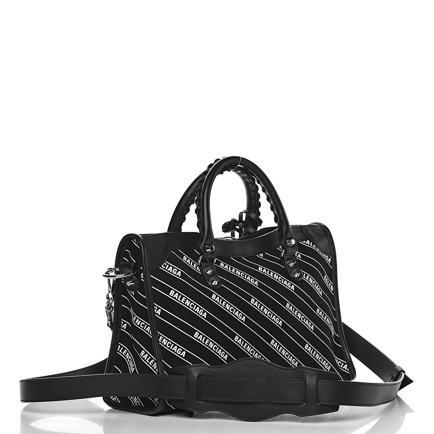 Canvas Satin Calfskin Diagonal Allover Logo Print Classic Silver Hardware S City Black White