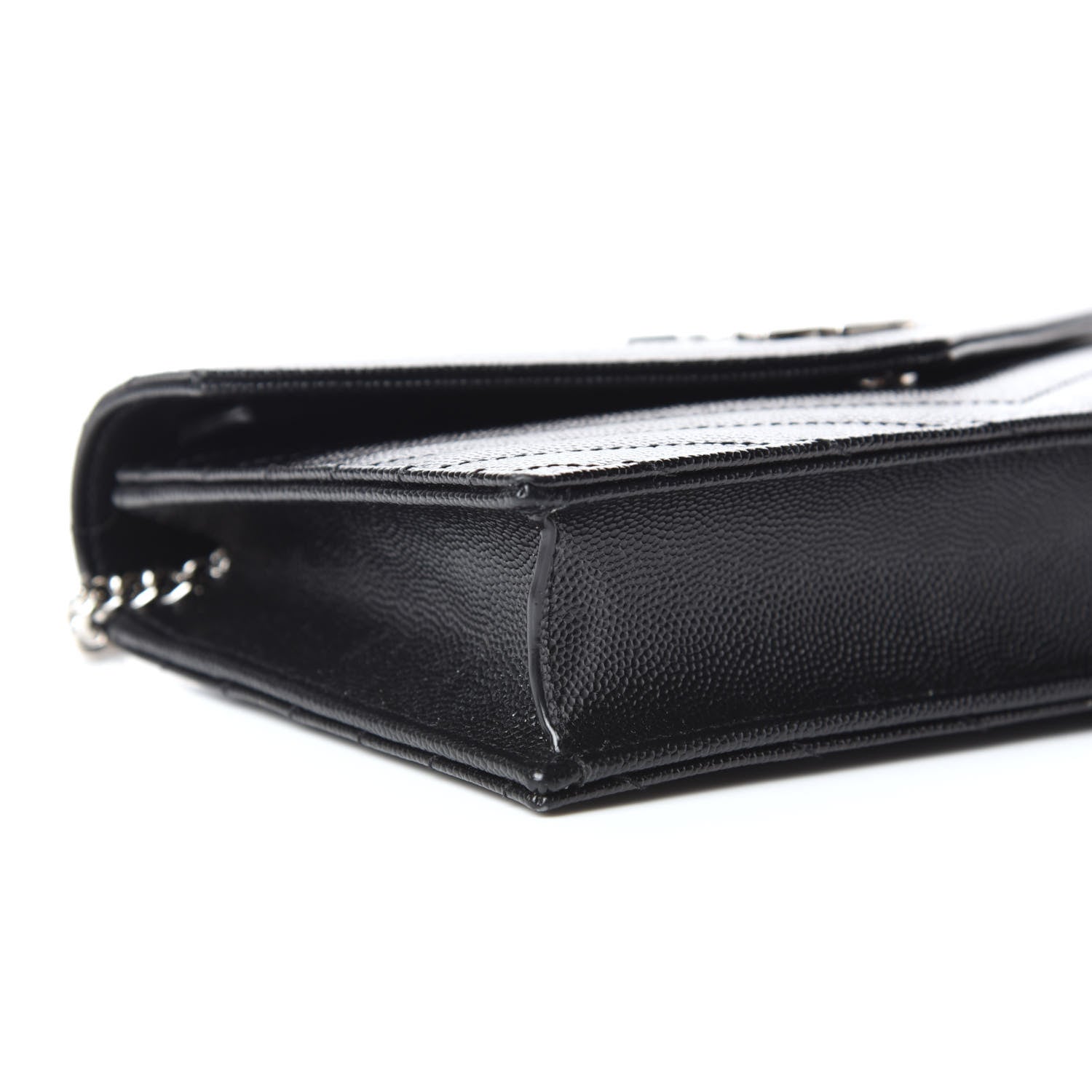 Saint Laurent Grain De Poudre Matelasse Chevron Monogram Envelope Chain Wallet Black 8 of 9