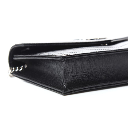 Saint Laurent Grain De Poudre Matelasse Chevron Monogram Envelope Chain Wallet Black 8 of 9