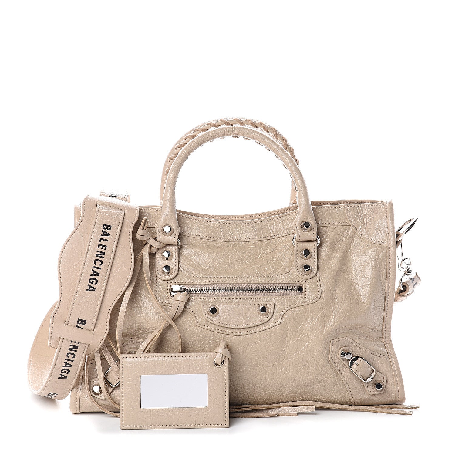 Balenciaga Agneau Classic Silver Hardware S City Logo Strap Light Beige Black 1 of 7
