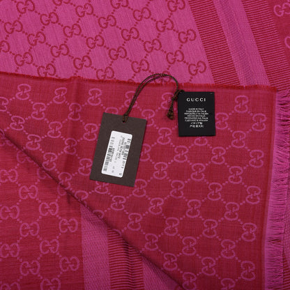 Gucci Wool Silk GG Monogram GGWeblong Fringe Scarf Shawl Red Pink 3 of 4