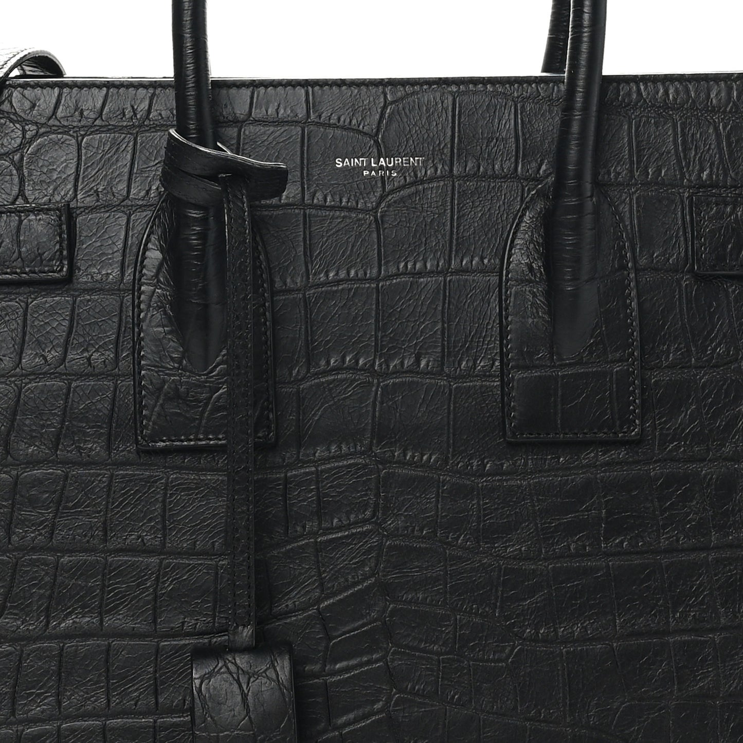 Calfskin Crocodile Embossed Small Sac de Jour Black