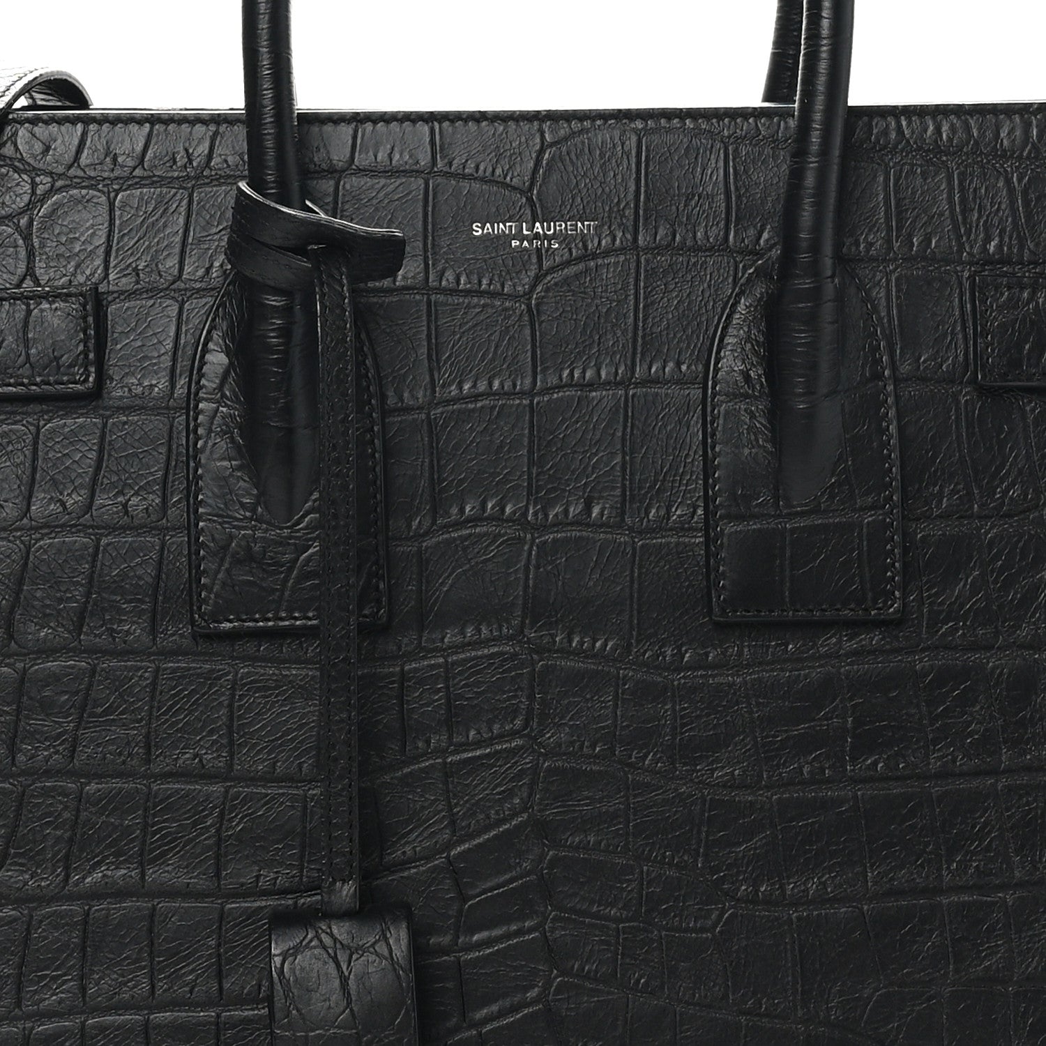 Saint Laurent Calfskin Crocodile Embossed Small Sac de Jour Black 8 of 11