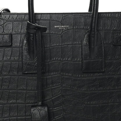 Saint Laurent Calfskin Crocodile Embossed Small Sac de Jour Black 8 of 11