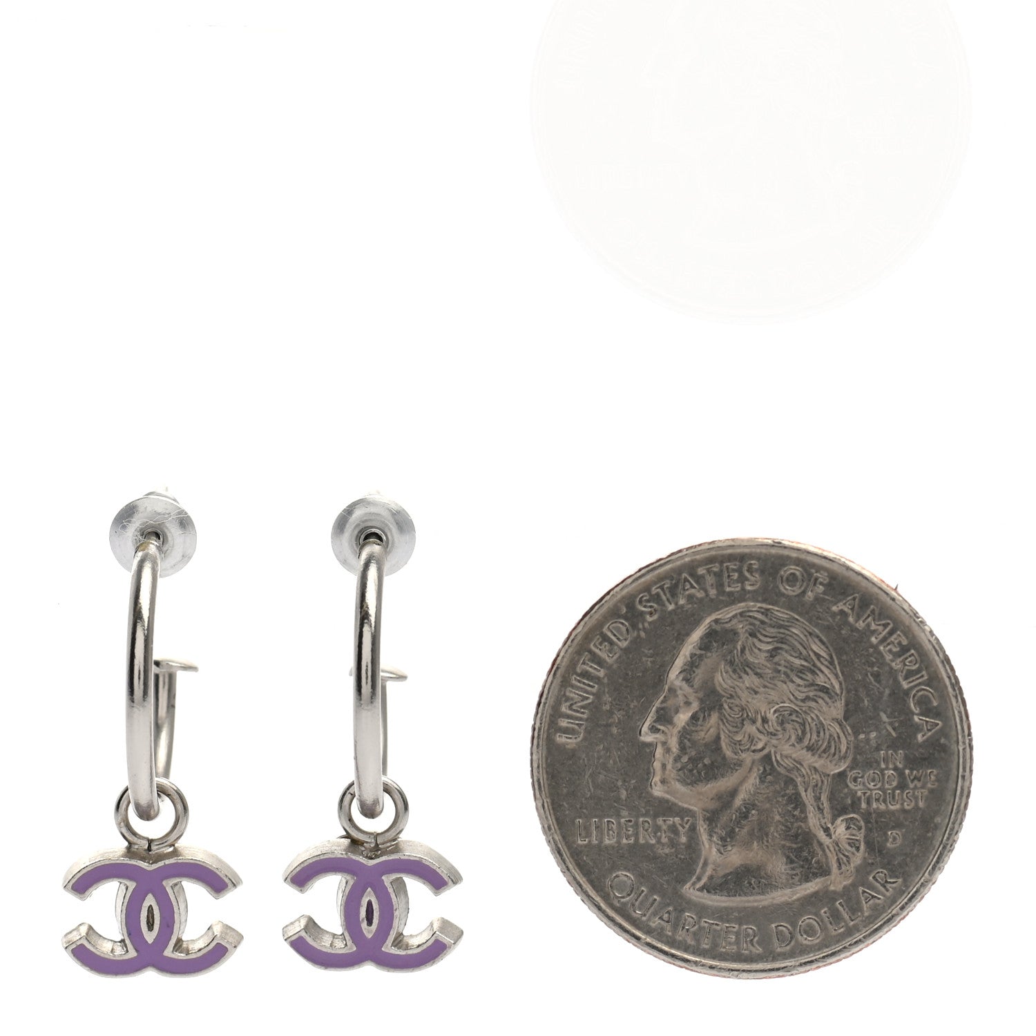 Chanel Enamel CC Drop Earrings Silver Purple 2 of 4