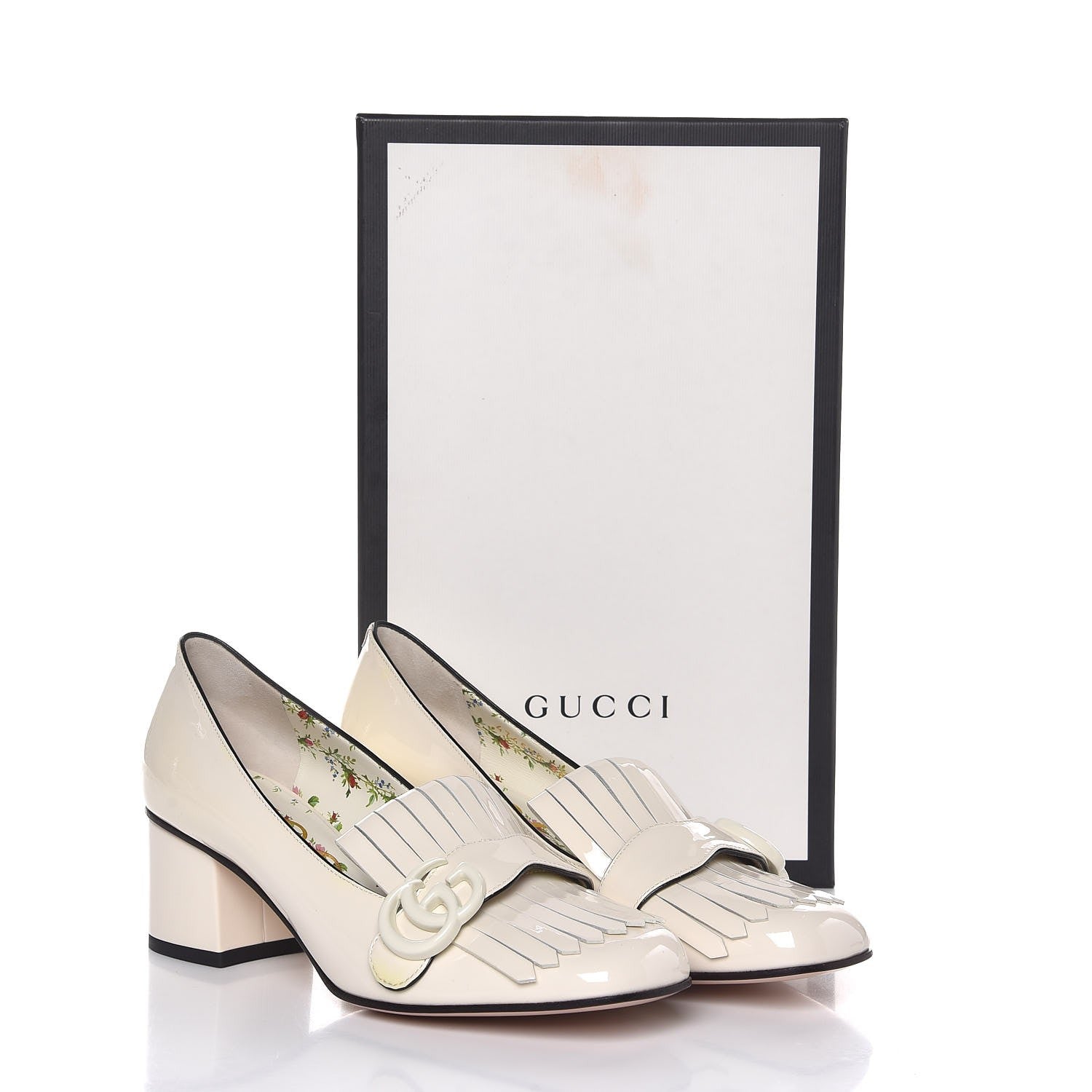 Gucci Vernice GG Marmont Fringe 50mm Loafer Pumps 38 Mystic White 9 of 9