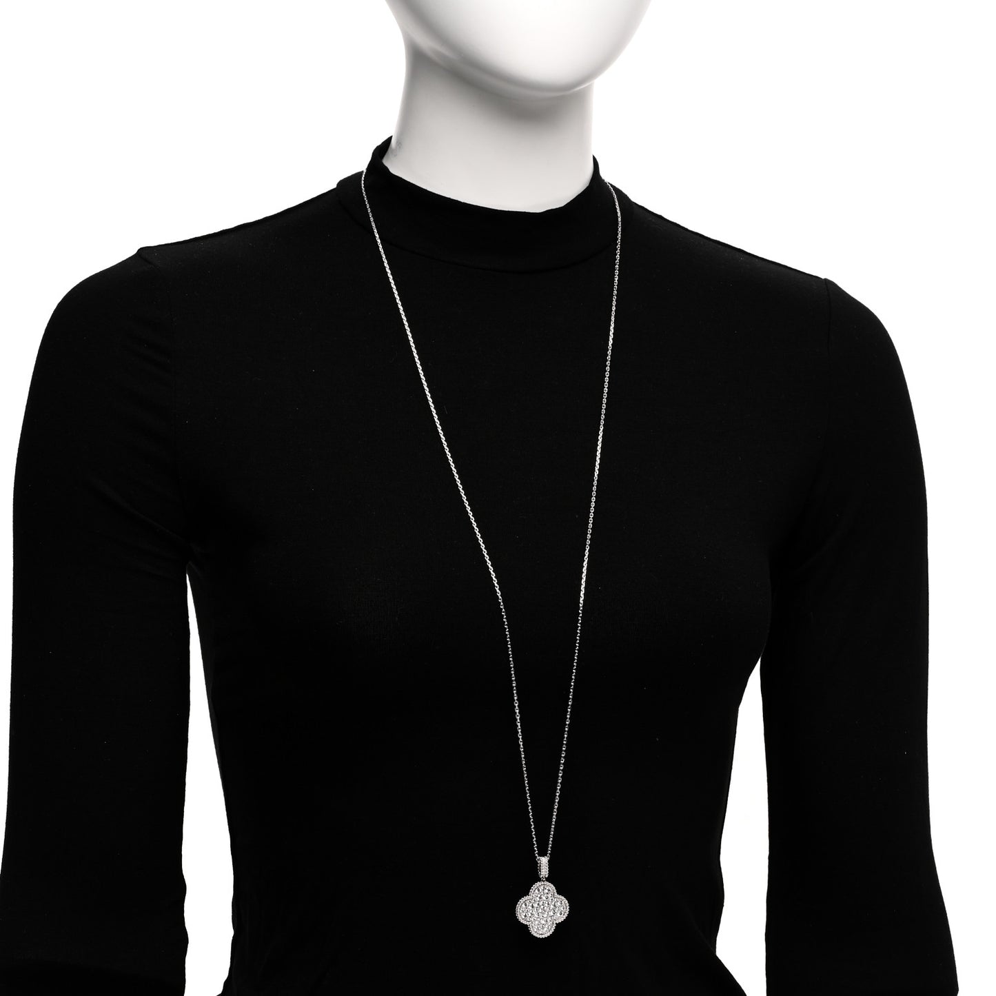 VAN CLEEF & ARPELS 18K White Gold Diamond Magic Alhambra Long Necklace