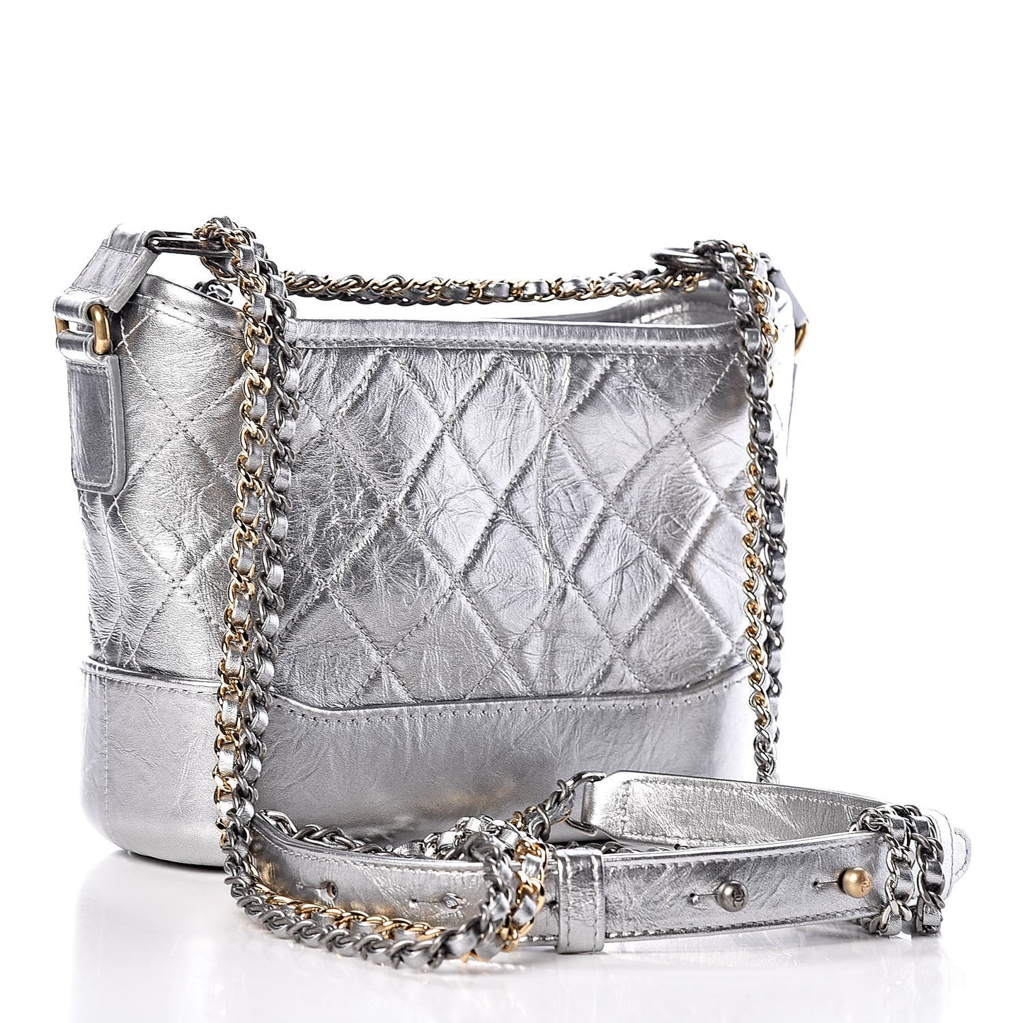 Metallic Aged Calfskin Quilted Small Gabrielle Hobo Silver