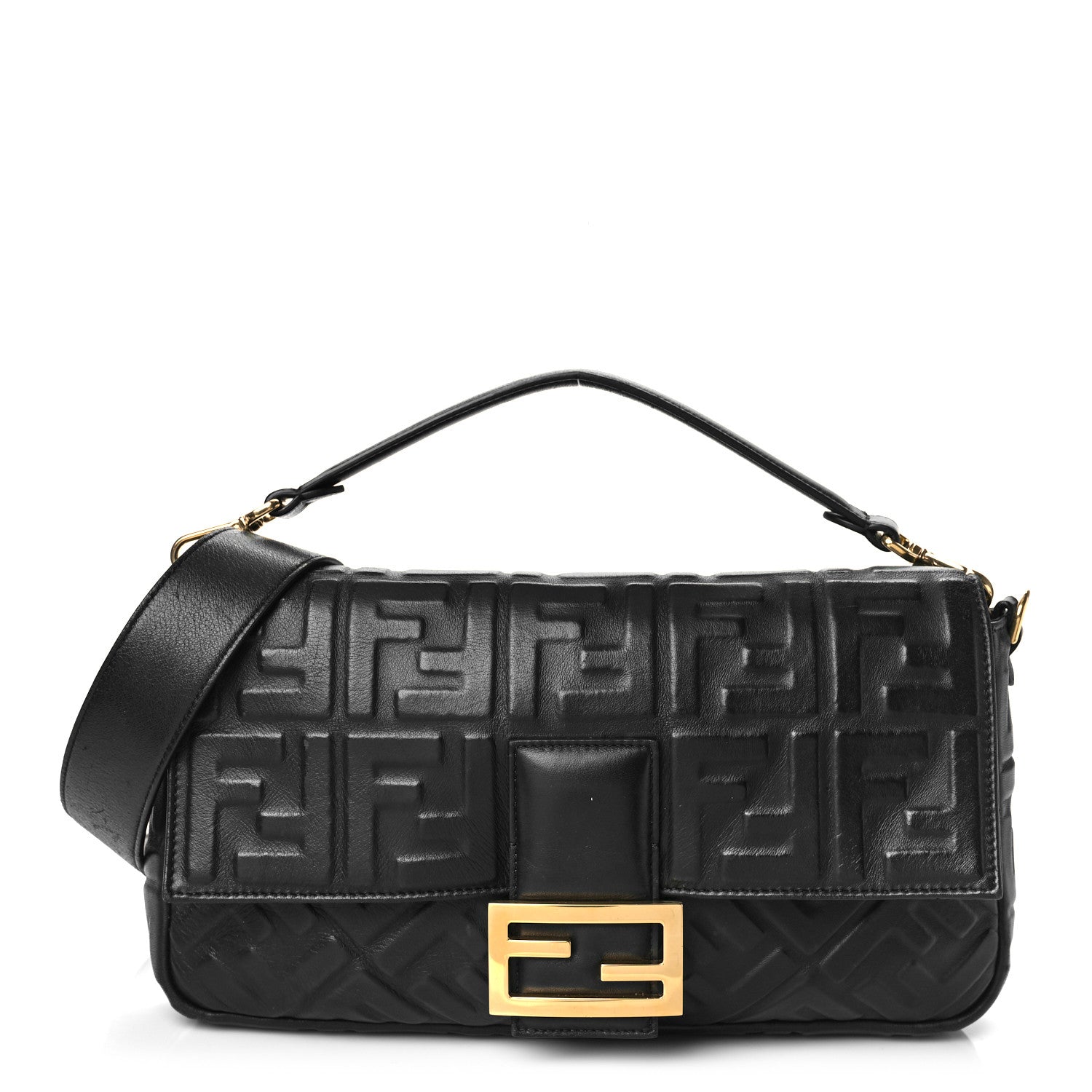 Fendi Nappa FF 1974 Embossed Large Baguette Black 1 of 10