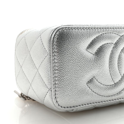 Chanel Metallic Caviar Quilted Small Vanity Case With Chain Silver 9 of 11