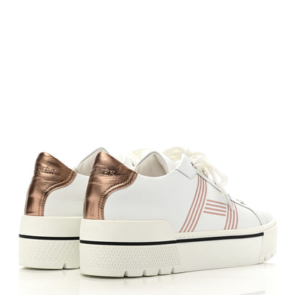 Hermes Calfskin Nappa Dare Sneakers 37 White Rose Dore 4 of 11
