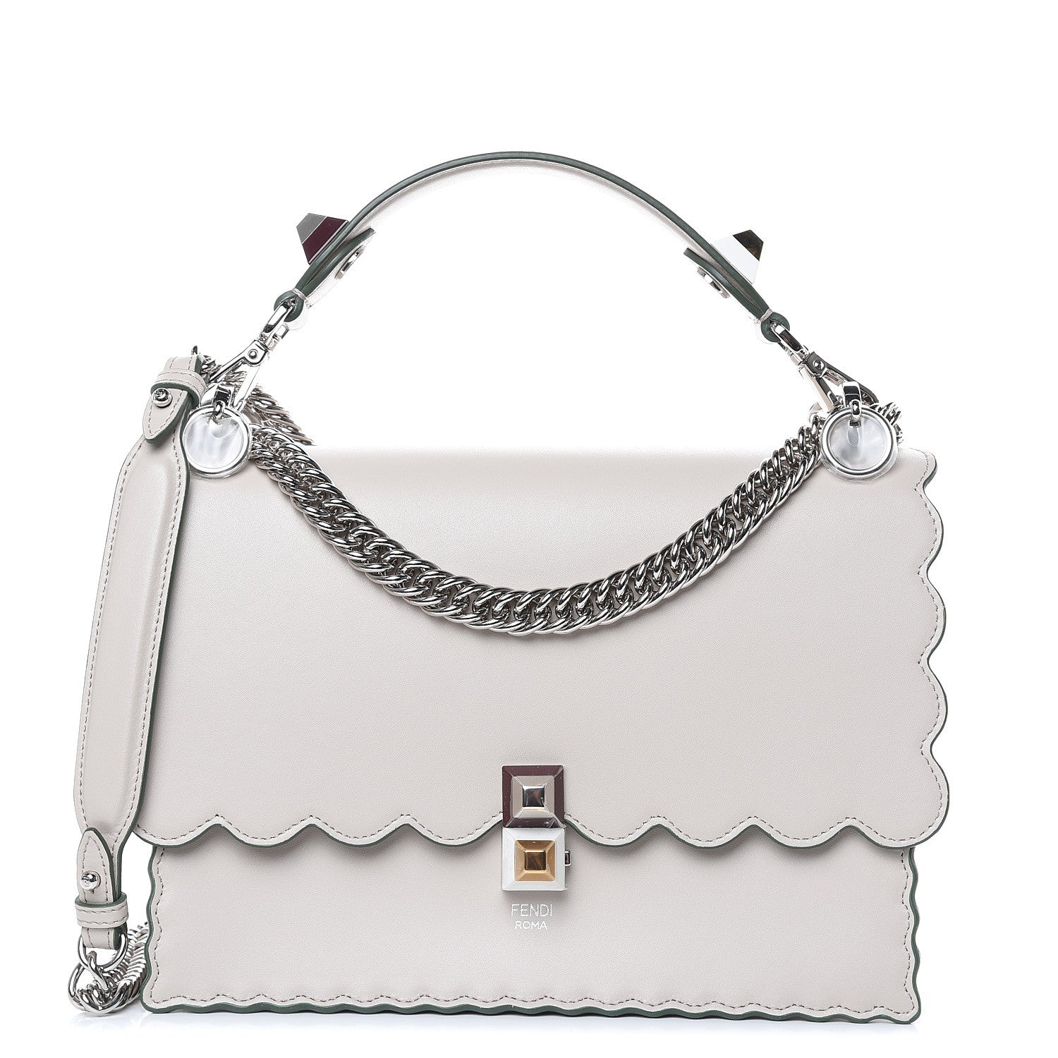 Fendi Vitello Liberty Scalloped Studded Kan I Shoulder Bag Grigio Polvere 1 of 9
