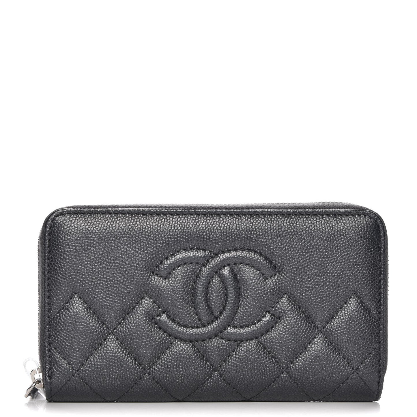 Metallic Caviar Quilted Medium Maxi CC Zip Around Wallet Black