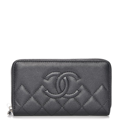 Chanel Metallic Caviar Quilted Medium Maxi CC Zip Around Wallet Black 1 of 9
