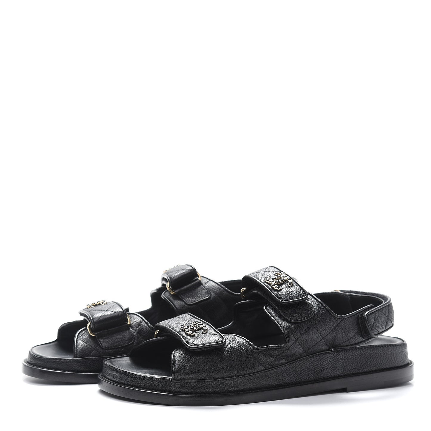 Grained Calfskin Velcro Dad Sandals 38 Black