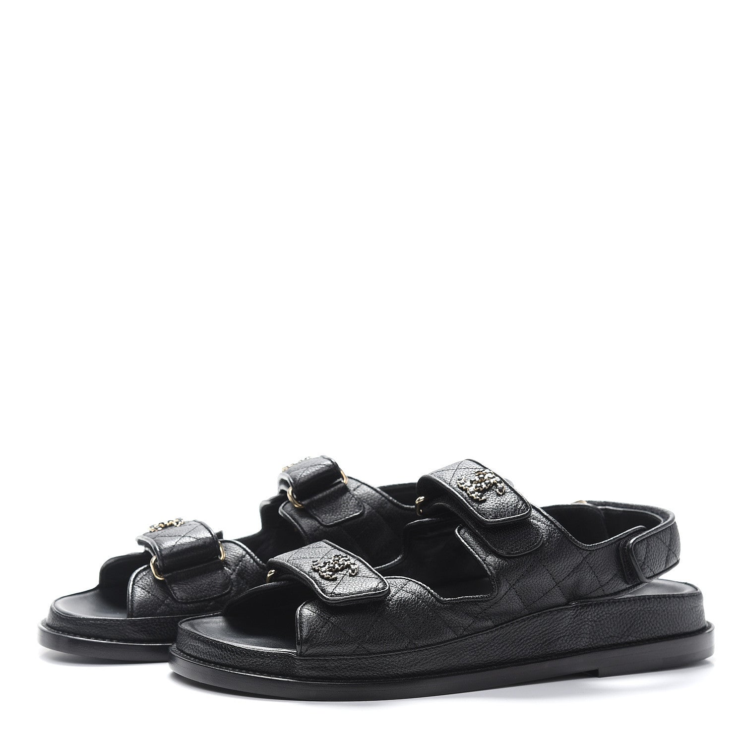 Chanel Grained Calfskin Velcro Dad Sandals 38 Black 2 of 9