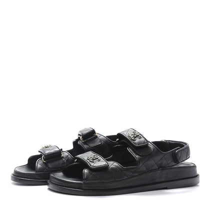 Chanel Grained Calfskin Velcro Dad Sandals 38 Black 2 of 9
