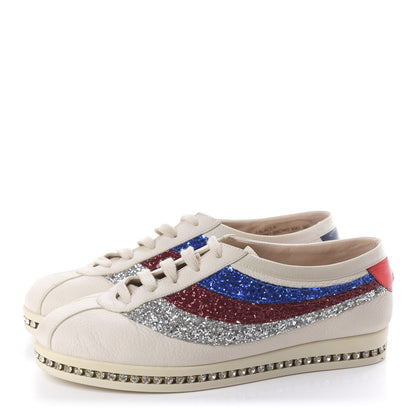 Gucci Calfskin Glitter Crystal Womens Sylvie Web Falacer Sneakers 36.5 White 3 of 12