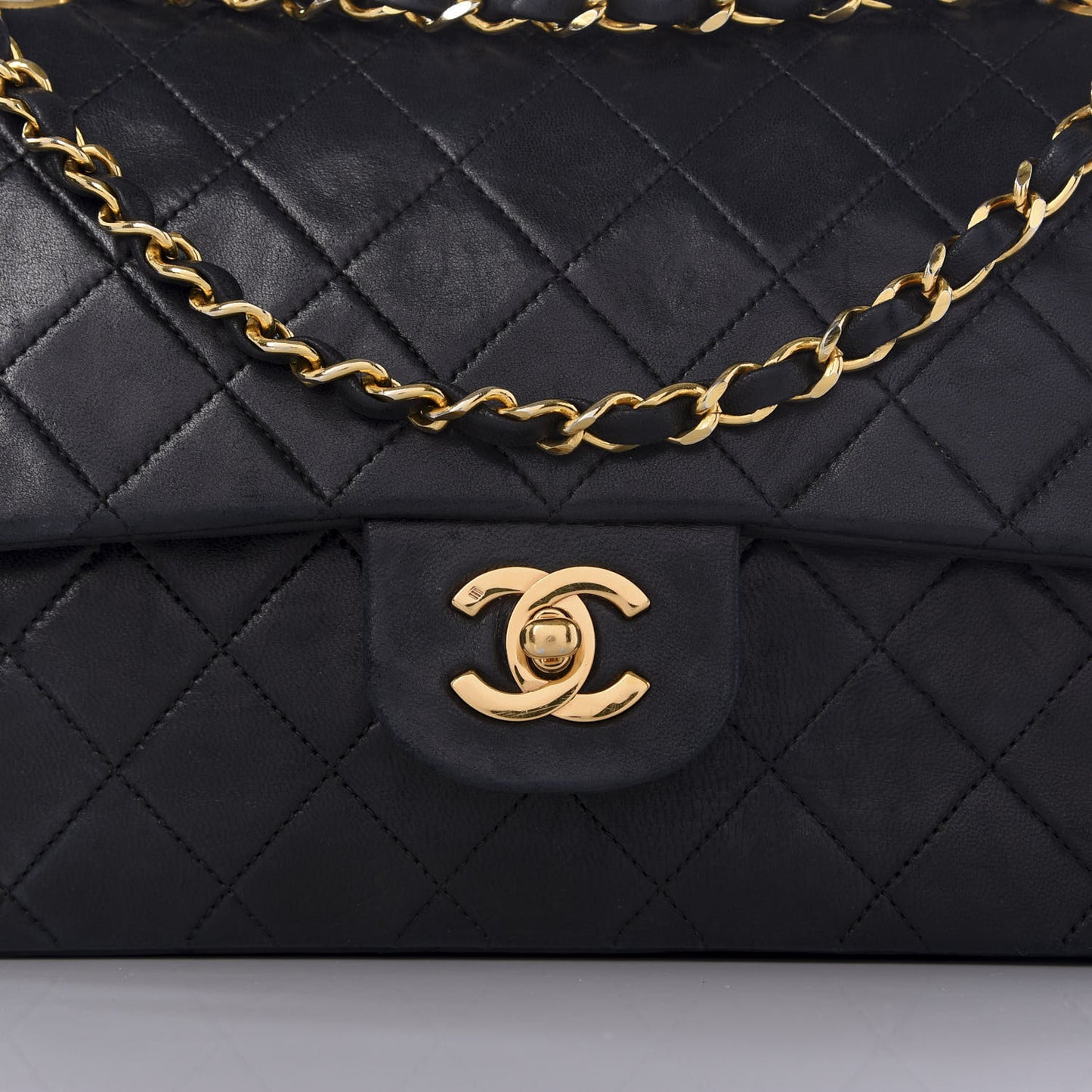 Lambskin Quilted Medium Double Flap Black