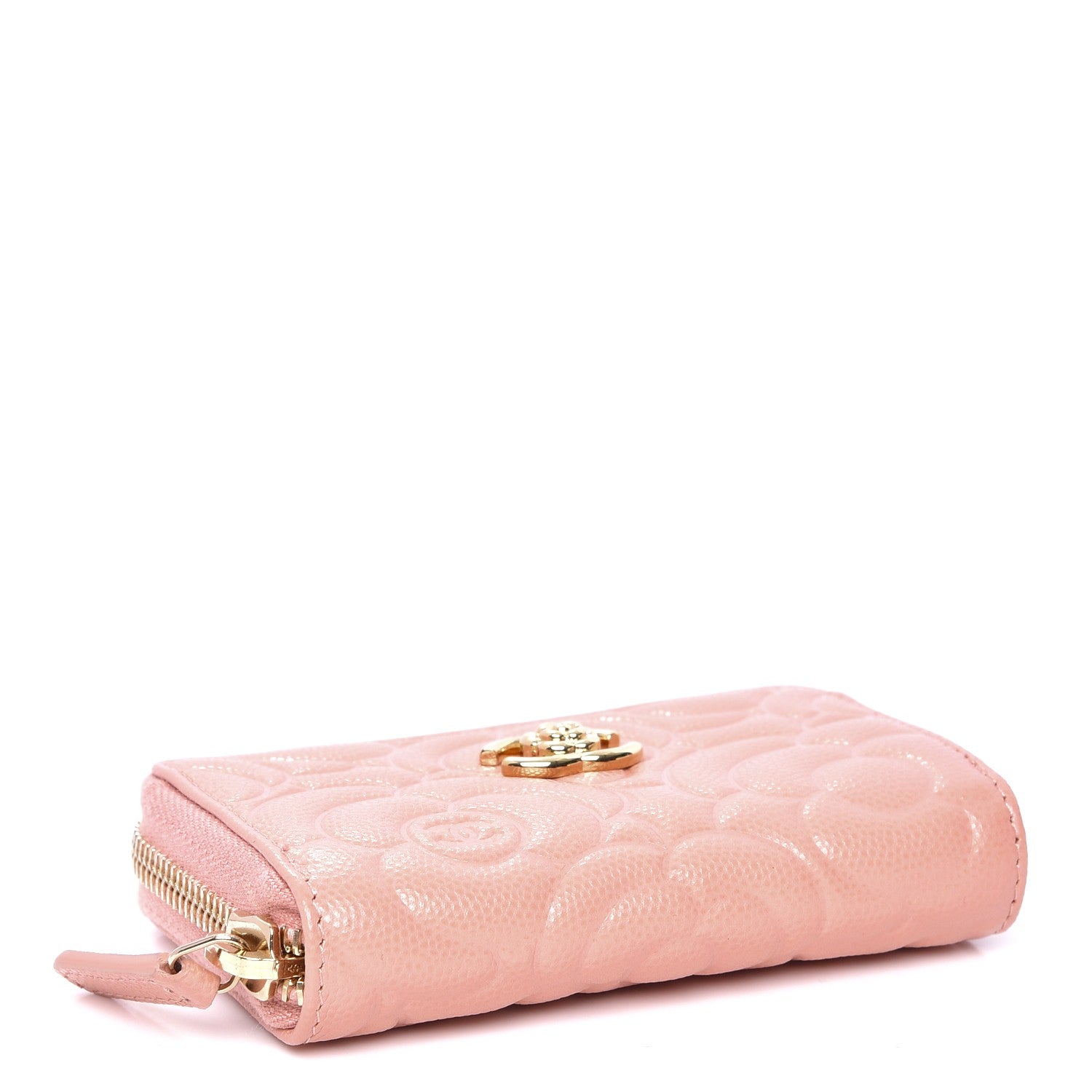 Chanel Caviar Camellia Embossed Zip Coin Purse Pink 4 of 8