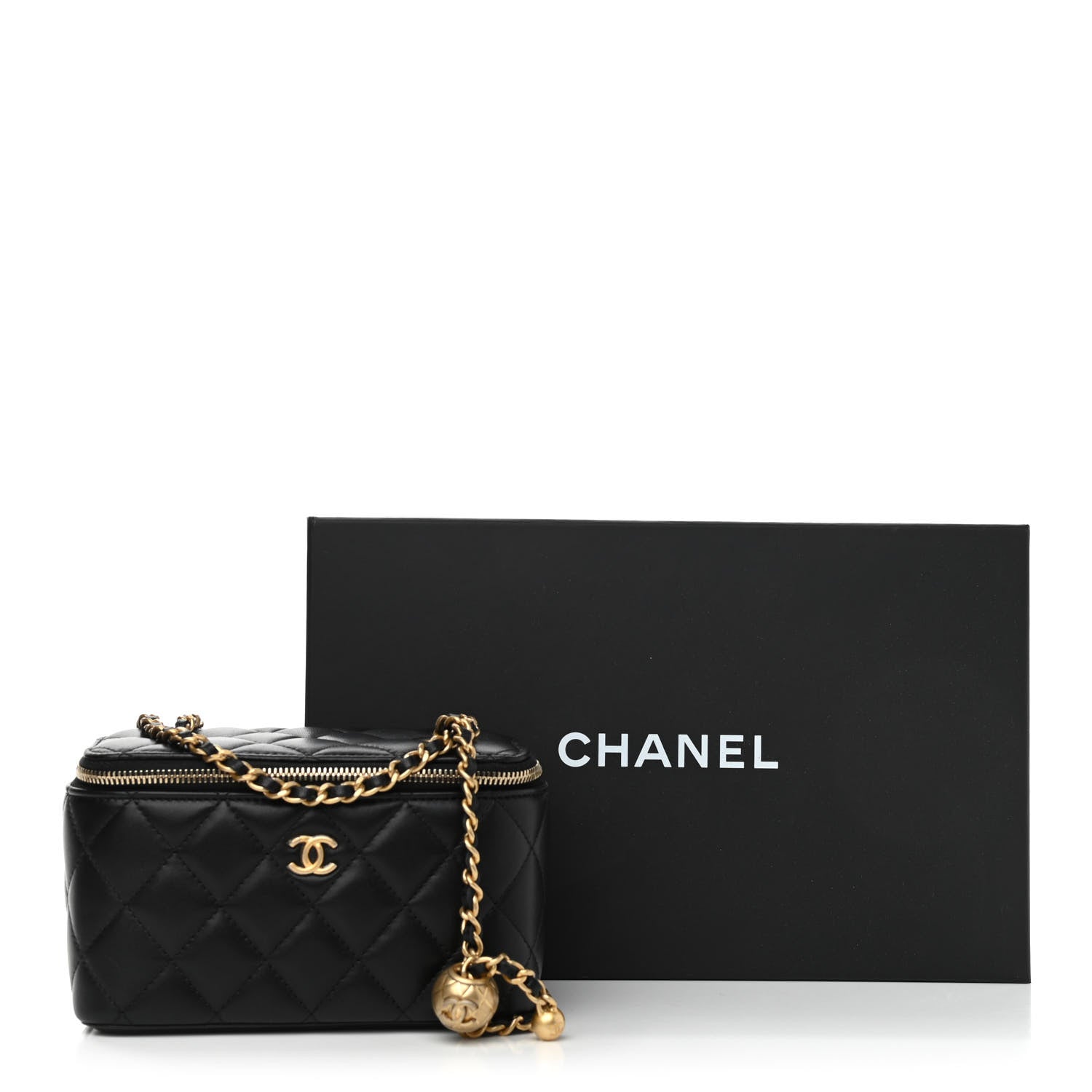 Chanel Lambskin Quilted Small Pearl Crush Vanity Case With Chain Black 11 of 11