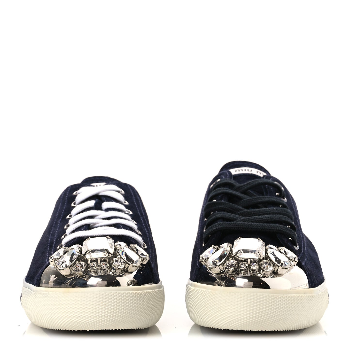 Camoscio Crystal Embellished Womens Low Top Sneakers 38 Navy