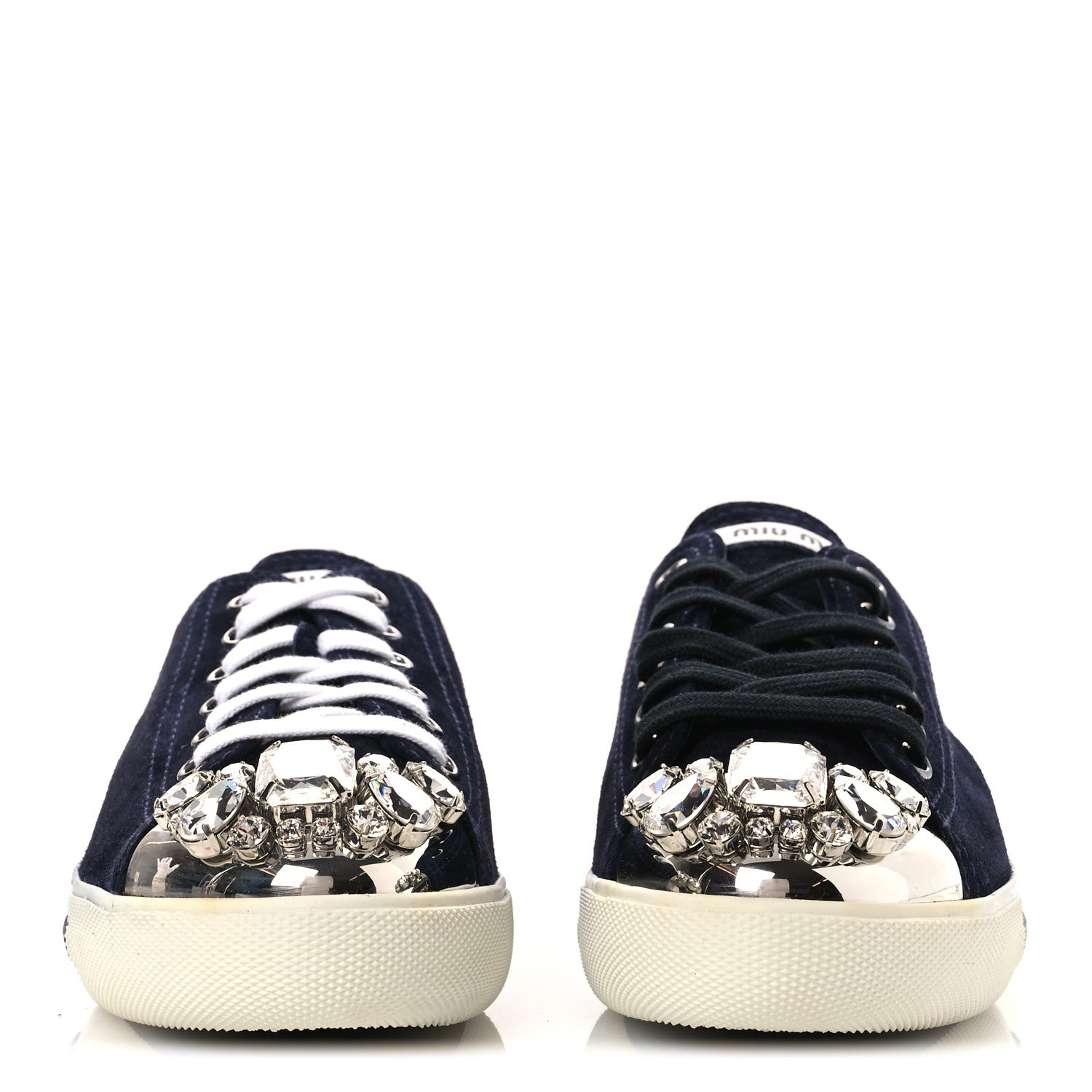 Miu Miu Camoscio Crystal Embellished Womens Low Top Sneakers 38 Navy 3 of 11