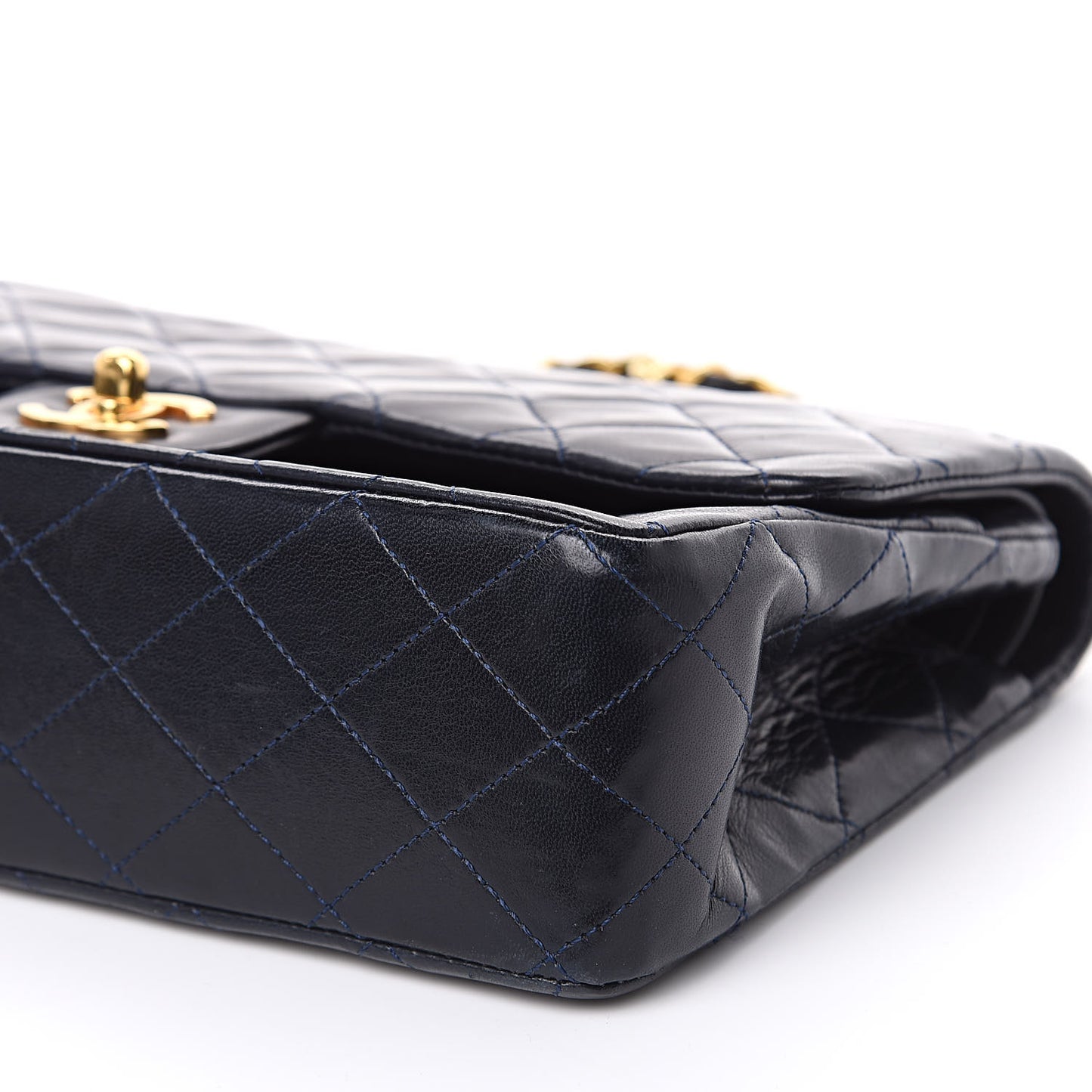 Lambskin Quilted Medium Double Flap Navy