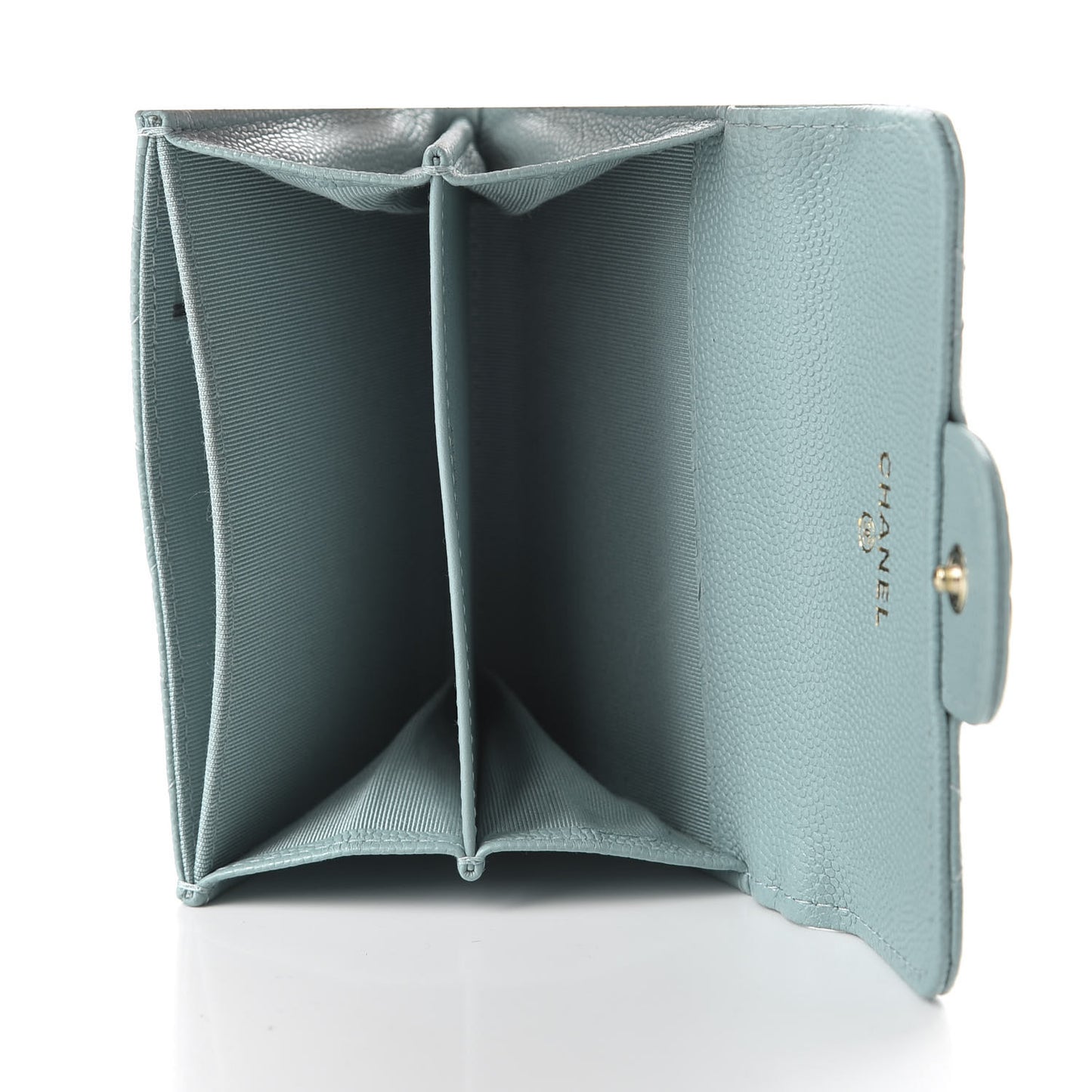 Caviar Quilted Flap Card Holder Light Blue