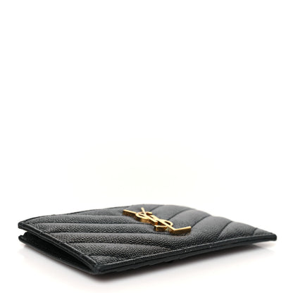 Saint Laurent Grain De Poudre Matelasse Chevron Monogram Fragments Zippered Card Case Black 4 of 8