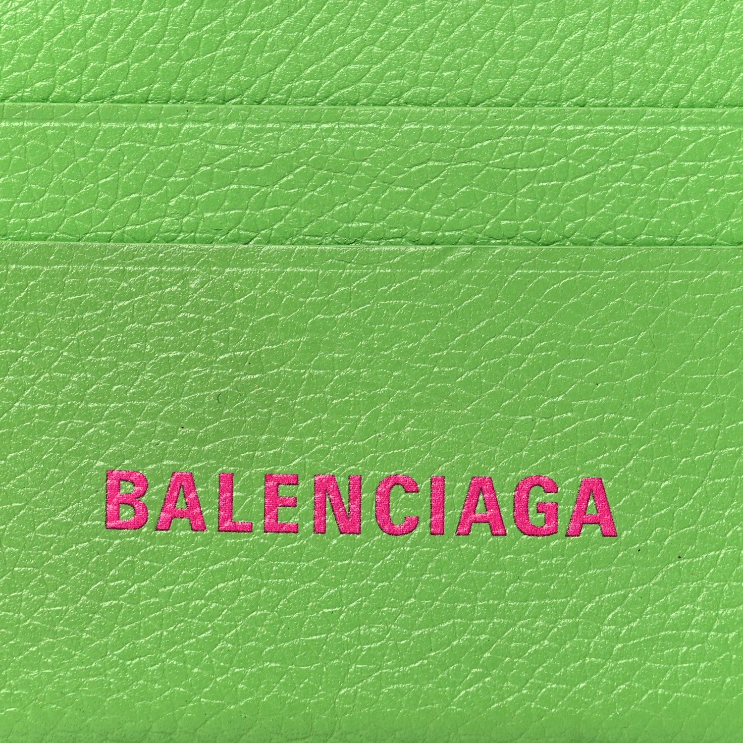 Balenciaga Grained Calfskin Logo Cash Rounded Card Holder Light Green Fuchsia 8 of 9