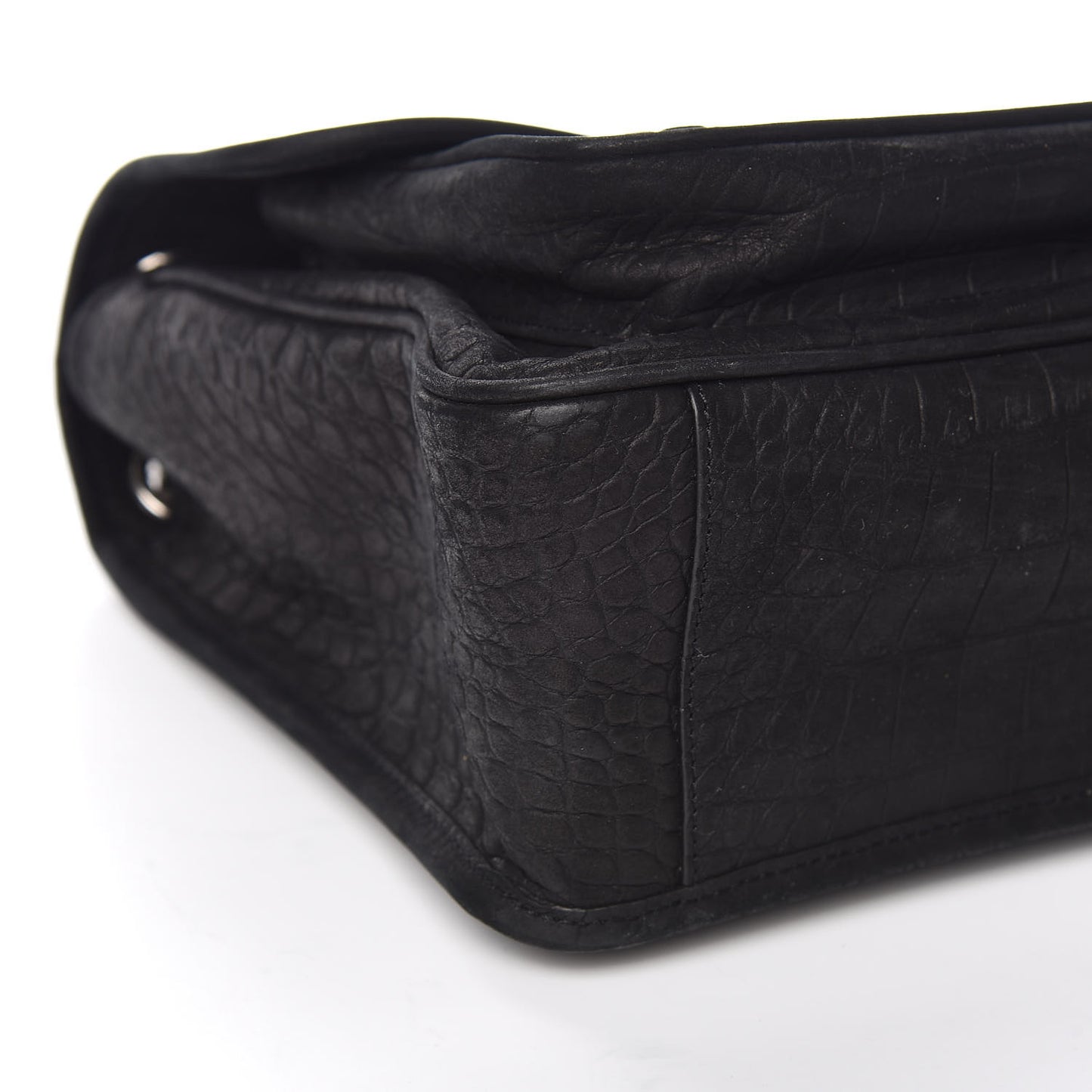 Nubuck Crocodile Embossed Monogram Medium Niki Chain Satchel Black
