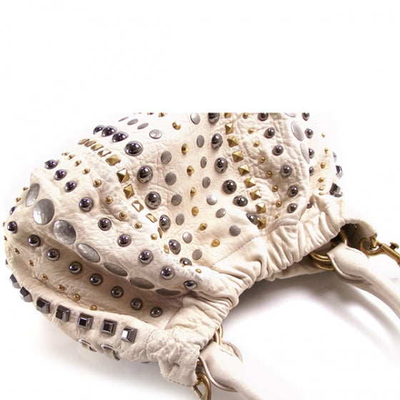 Miu Miu Leather Studded Hobo White 6 of 12