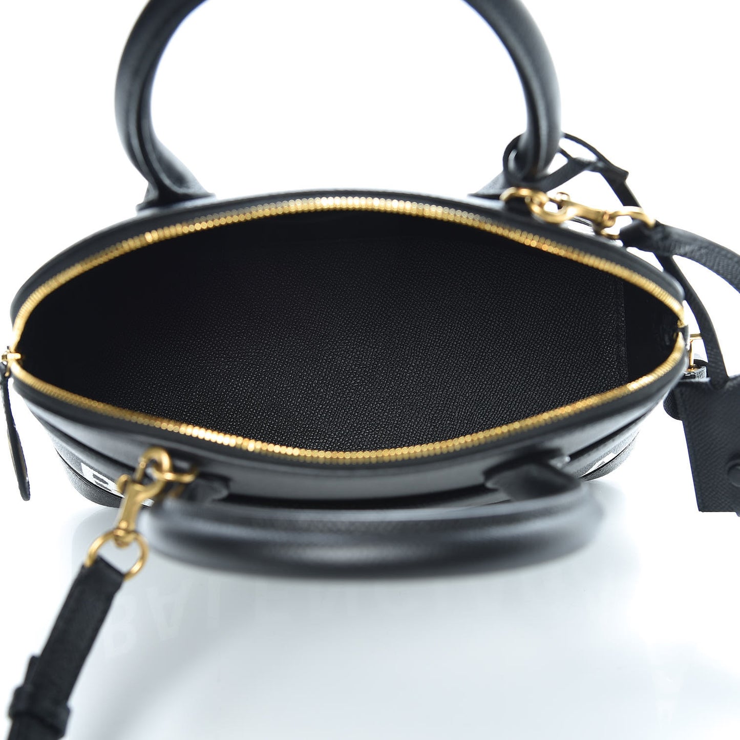 Signature Grained Calfskin Logo S Ville Top Handle Bag Black