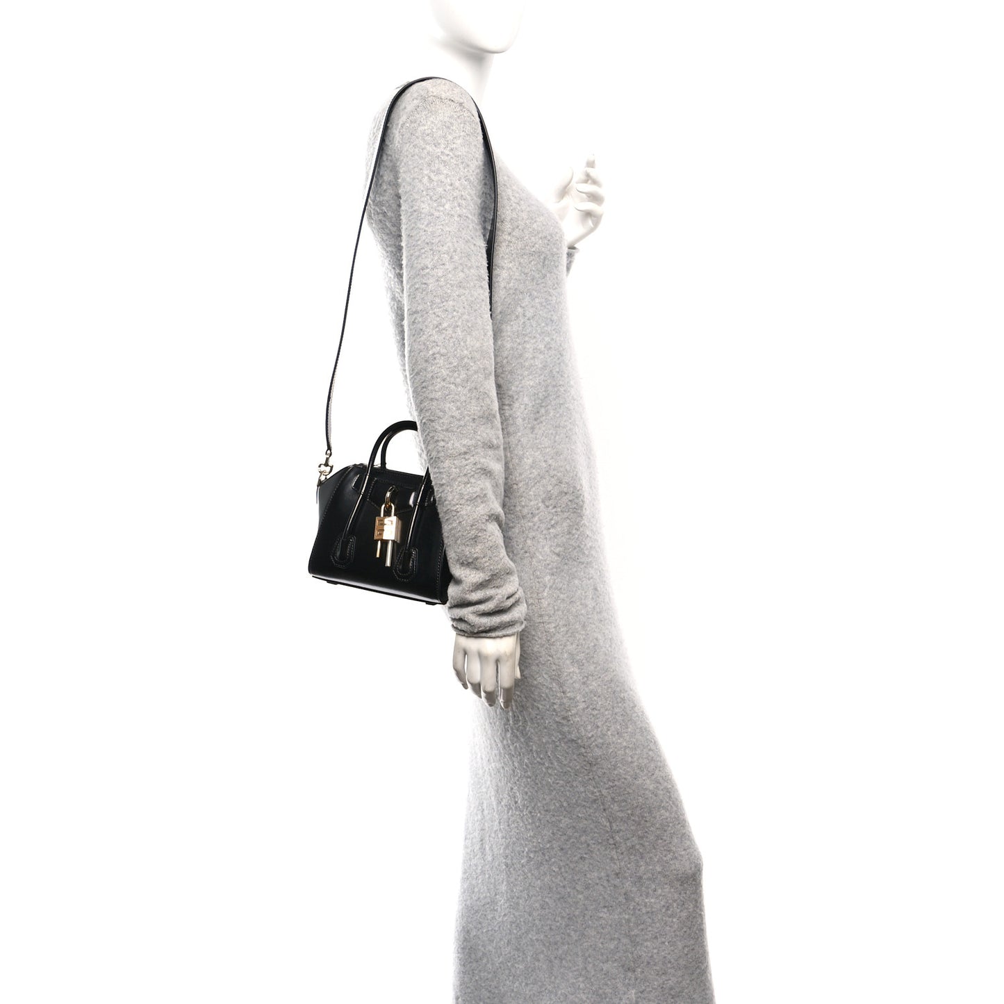 Box Calfskin Mini Lock Antigona Shoulder Bag Black