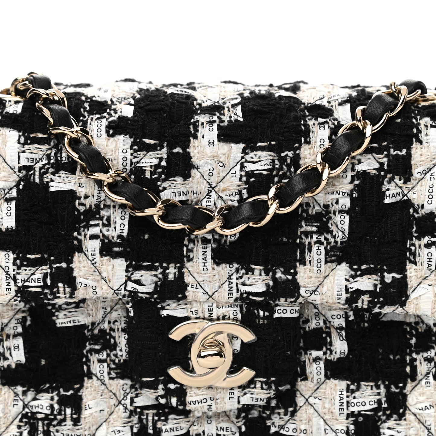 Tweed Quilted Mini Rectangular Flap Black Ecru White