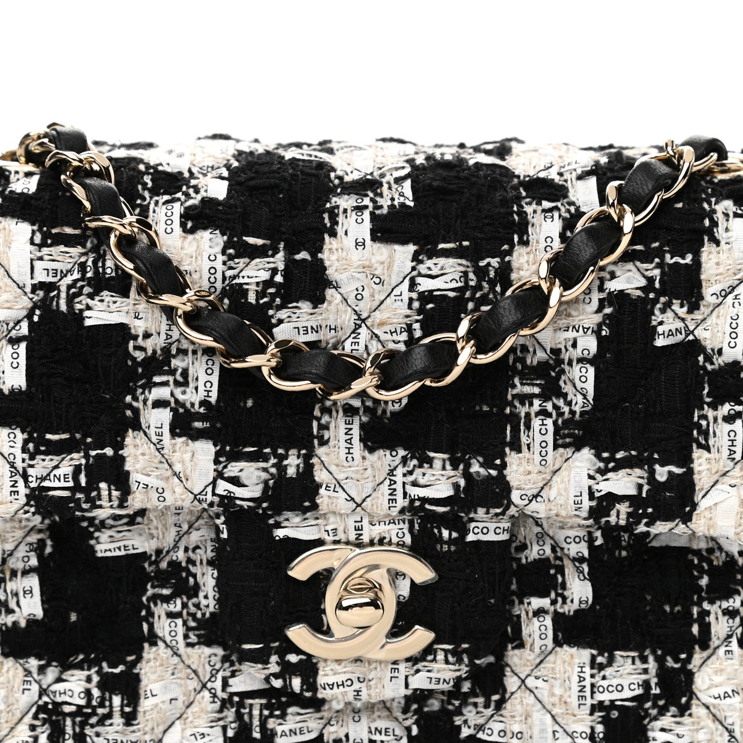 Chanel Tweed Quilted Mini Rectangular Flap Black Ecru White 8 of 11