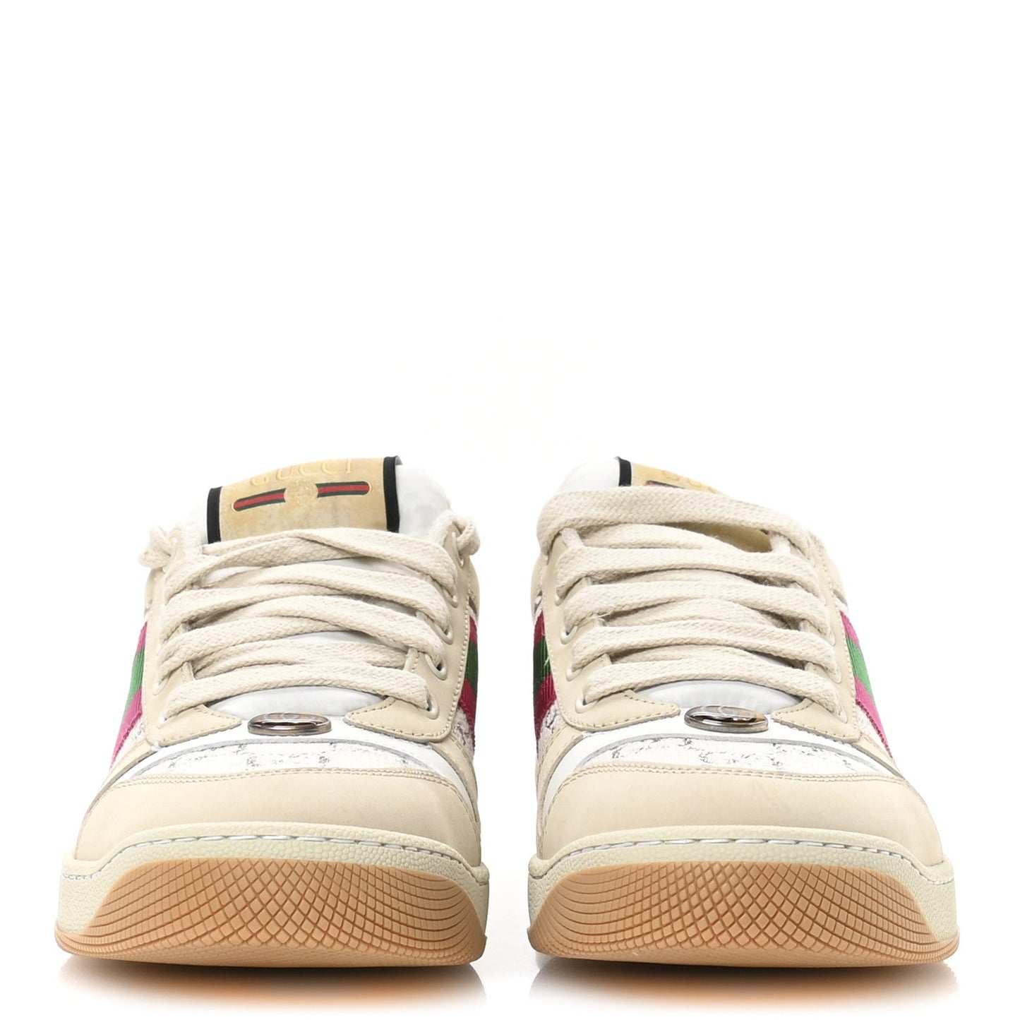 Calfskin Lame GG Monogram Web Womens Screener Sneakers 39.5 Gardenia Silver Dusty Milk White