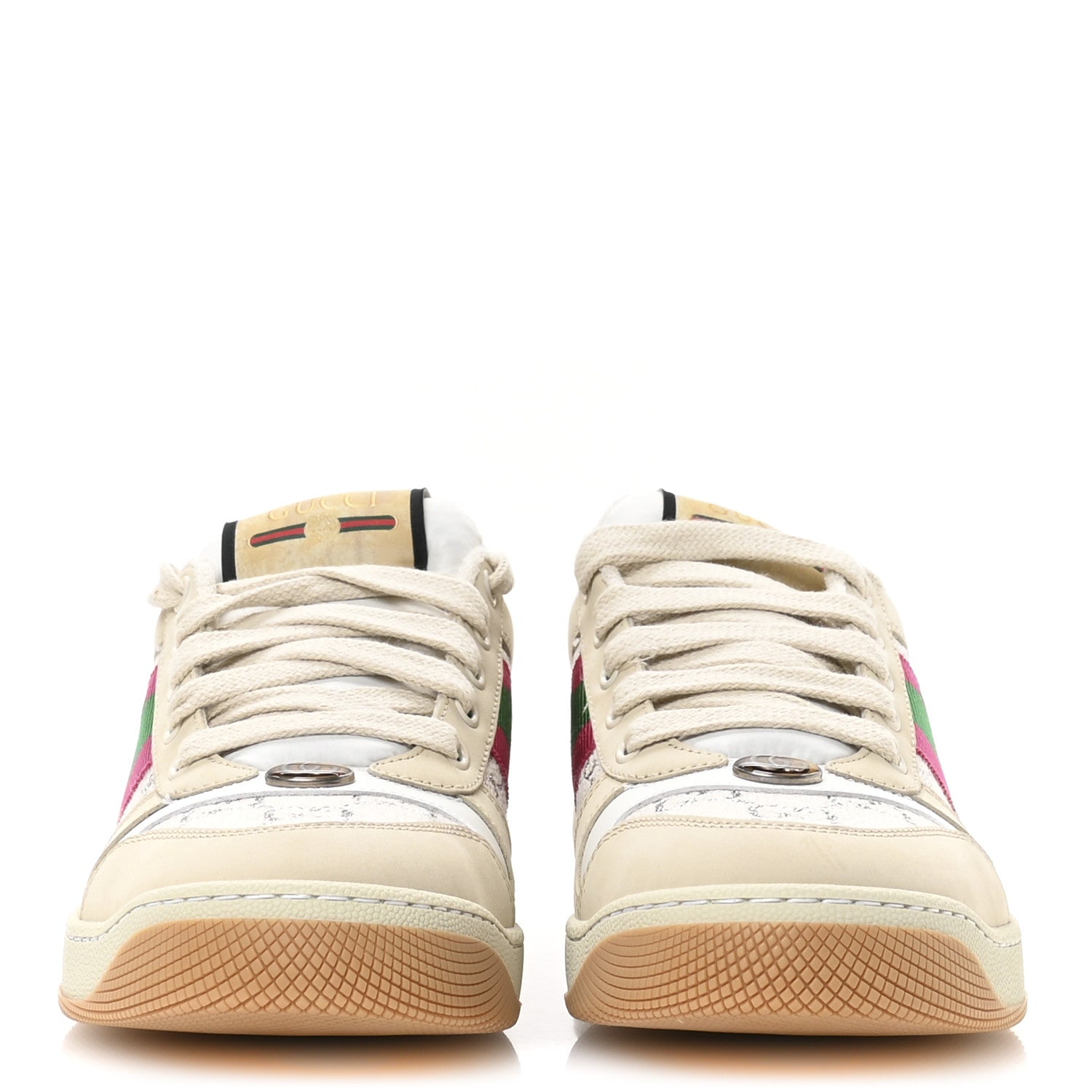 Gucci Calfskin Lame GG Monogram Web Womens Screener Sneakers 39.5 Gardenia Silver Dusty Milk White 3 of 9