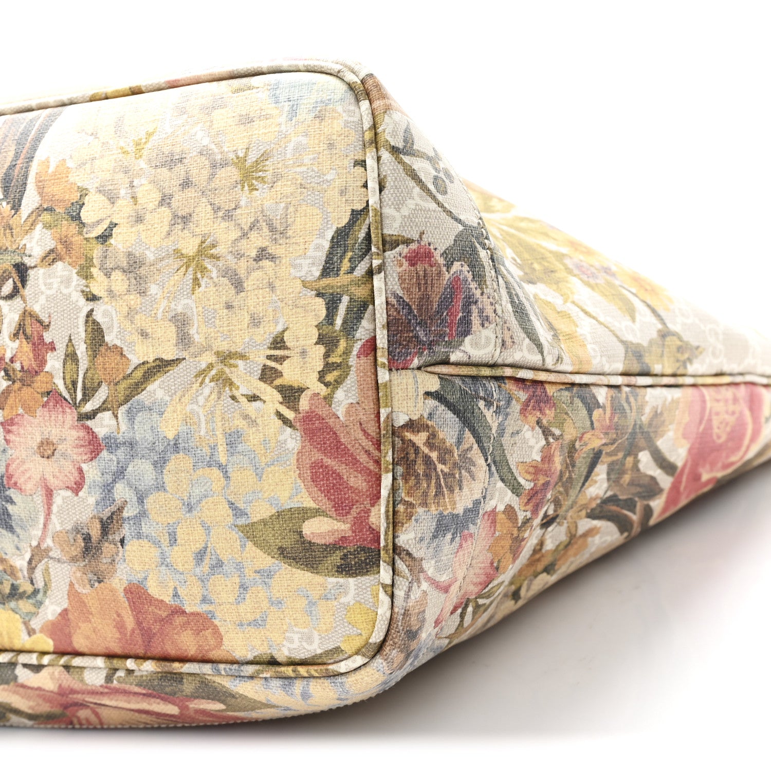Gucci GG Supreme Monogram Water Flora Web Large Ophidia Tote Beige White Multicolor 11 of 12