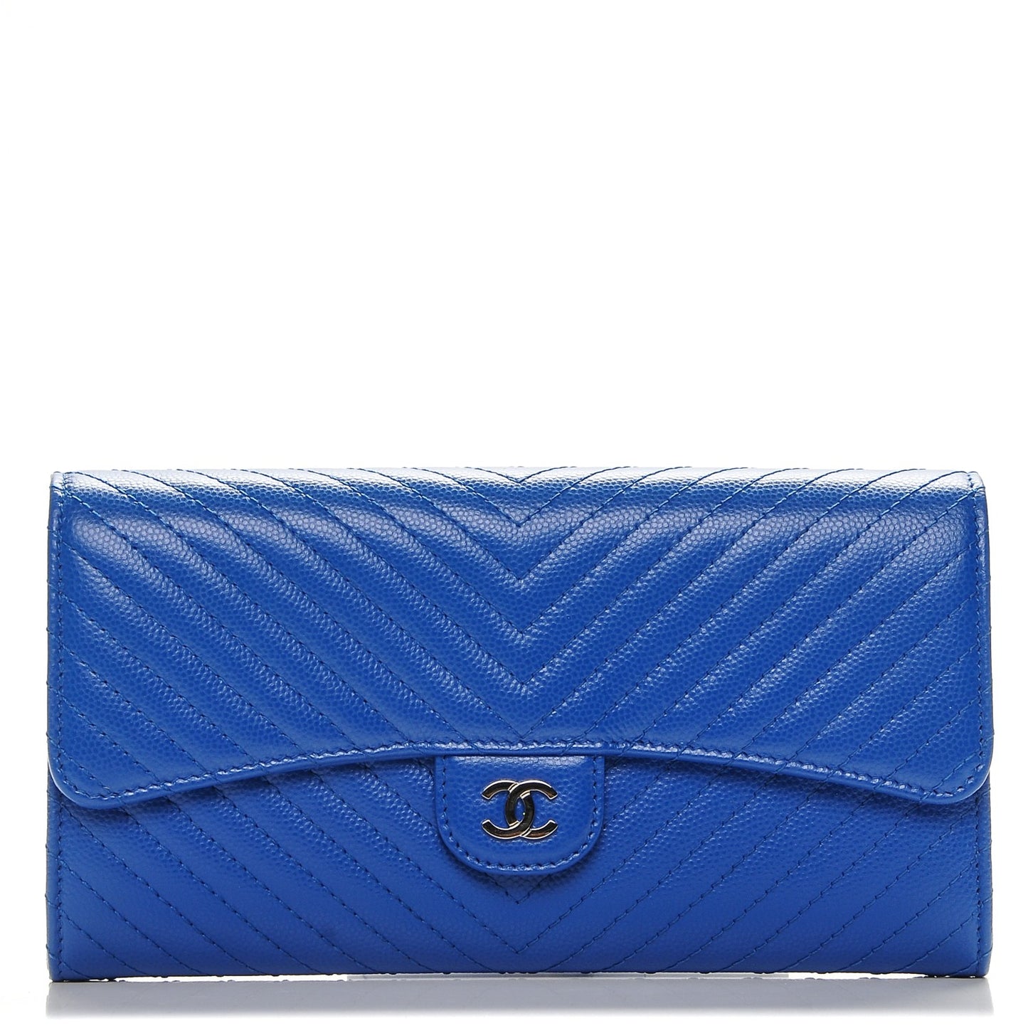 Caviar Chevron Quilted Large Flap Wallet Bright Blue