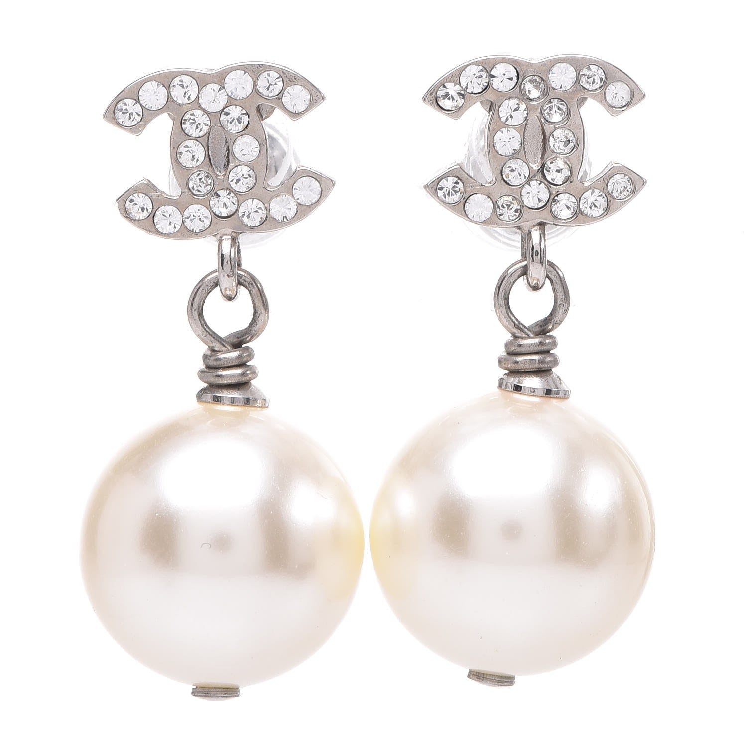 Chanel Crystal Pearl CC Drop Earrings 1 of 5