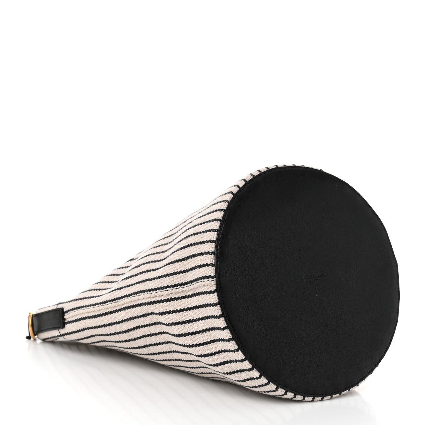 Linen Calfskin Striped Rive Gauche Bucket Bag Grey Cream Black