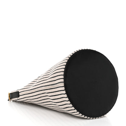 Saint Laurent Linen Calfskin Striped Rive Gauche Bucket Bag Grey Cream Black 5 of 11