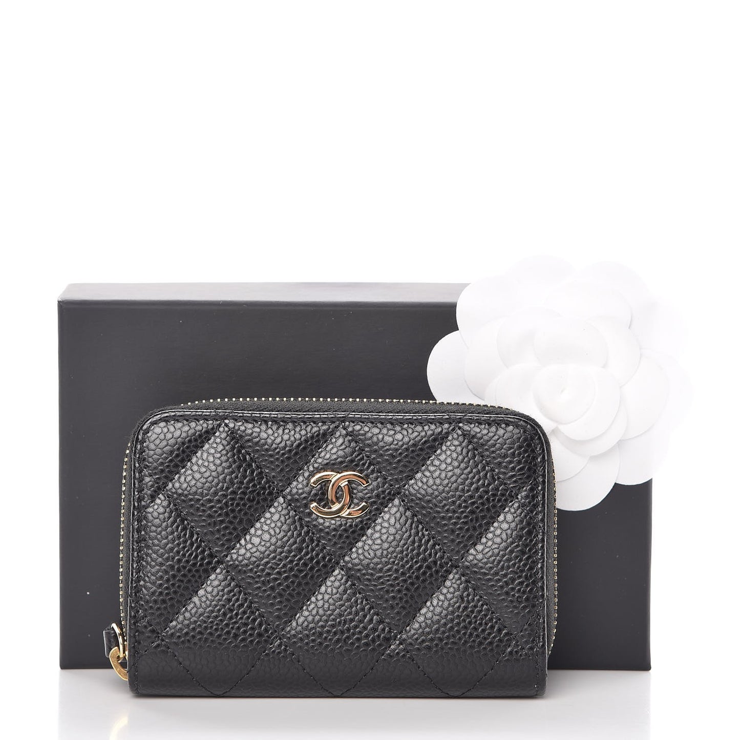 Caviar Quilted Zip Coin Purse Black